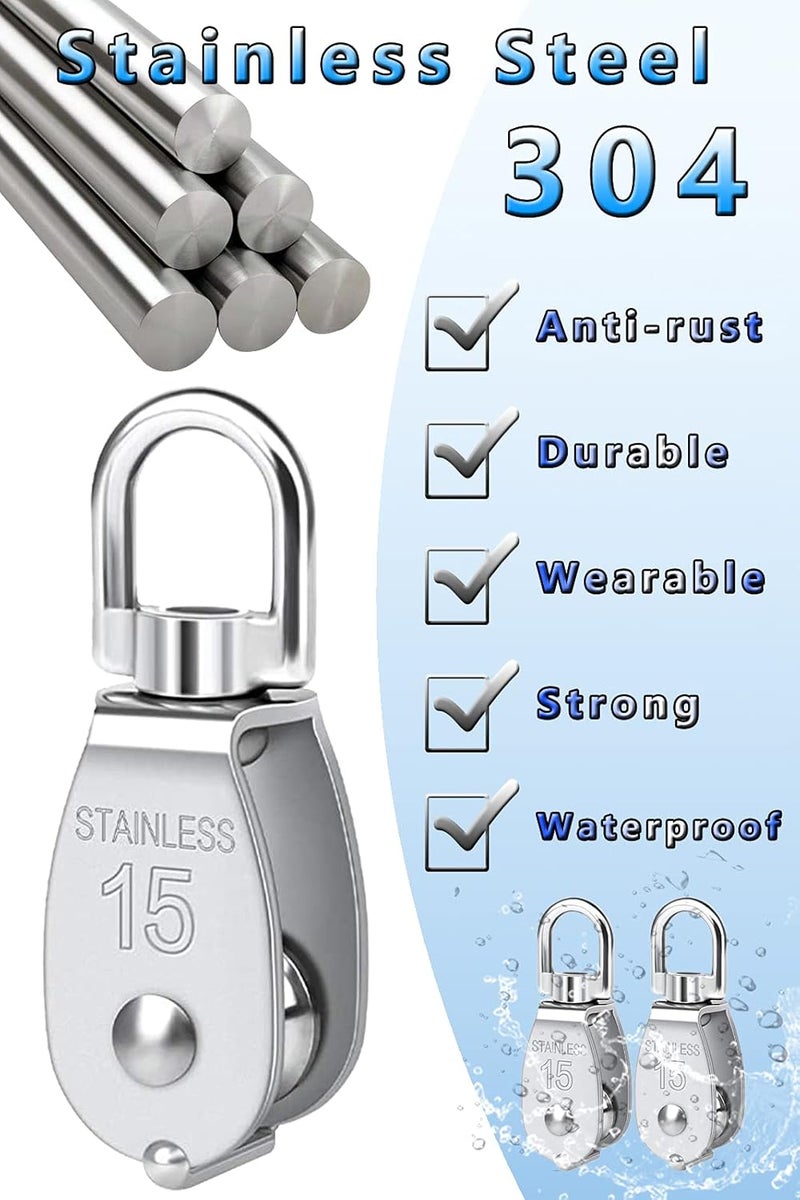 Lsqurel Cable Pulley, Can Swivel Rope Pulley 304 Stainless Steel Pulley Block Small Heavy Duty Pulley M15 M20 M25 M50 Pulley Wheel for Pulley System, Gym Equipment, Hanging, Lifting, etc - Image 4